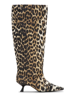 GANNI leopard-print satin knee-length boots - Brown