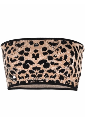 Philipp Plein knitted leopard-print bandeau top - Neutrals