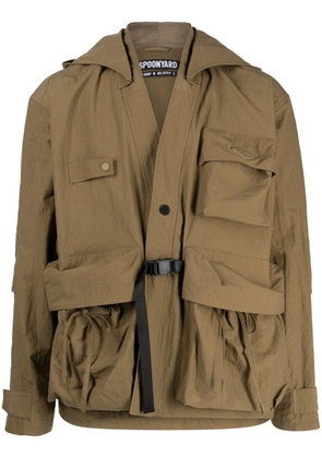 Spoonyard Kimno multi-pockets hooded jacket - Brown
