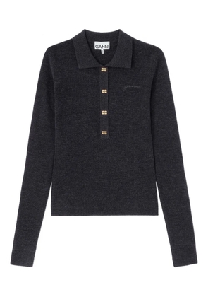 GANNI buttoned collar polo shirt - Grey