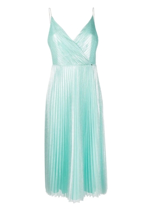 NISSA metallic-sheen plissé dress - Green