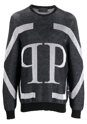Philipp Plein logo intarsia merino wool jumper - Black