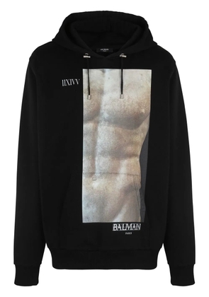 Balmain graphic-print cotton hoodie - Black