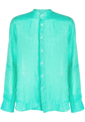120% Lino mandarin-collar long-sleeve linen shirt - Green