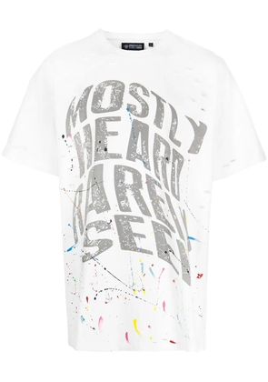 Mostly Heard Rarely Seen warped-text paint T-shirt - White