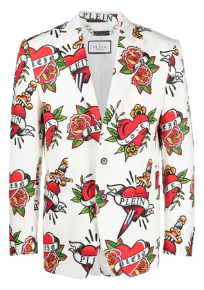 Philipp Plein logo-print blazer - White