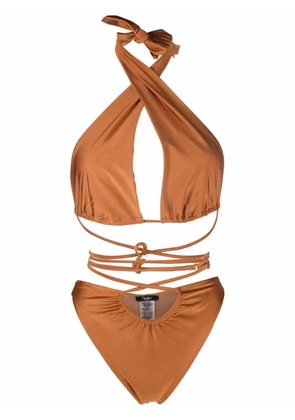 Noire Swimwear lattice-strap halterneck swimsuit - Neutrals