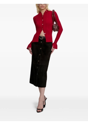 Self-Portrait ribbed button cardigan - Red