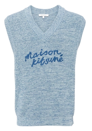 Maison Kitsuné embroidered-logo V-neck cotton vest - Blue