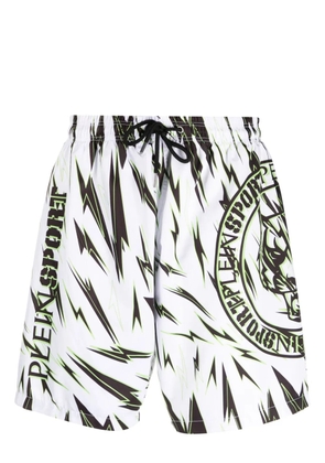Plein Sport lightning-print swim shorts - White