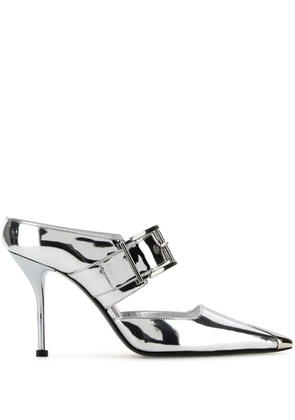 Alexander McQueen Punk 90mm buckled metallic mules - Silver