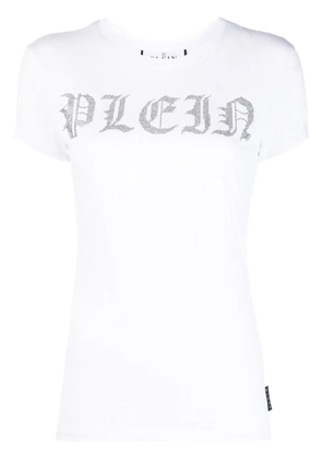 Philipp Plein rhinestone-logo snake-print T-shirt - White
