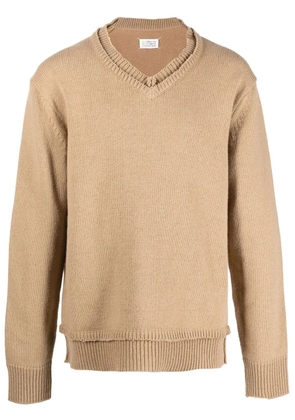 Maison Margiela V-neck elbow-patch jumper - Neutrals