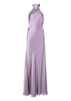 Michelle Mason backless halter-neck tie gown - Purple