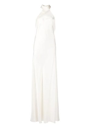 Michelle Mason backless halter-neck tie gown - White