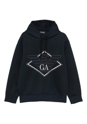 Emporio Armani eagle-logo diamond-shaped print hoodie - Blue