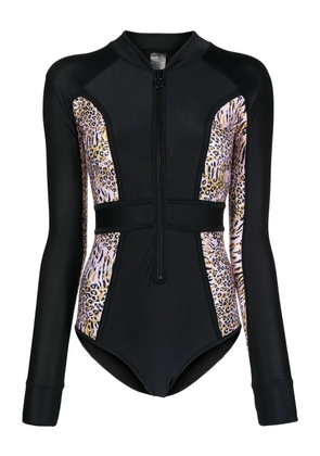 Duskii long-sleeve leopard-print surf suit - Black