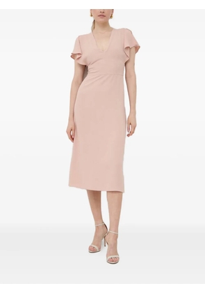 BOSS flutter-sleeve V-neck midi dress - Pink