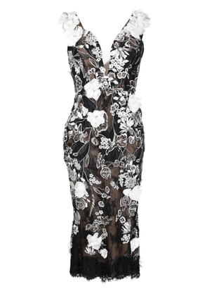 Marchesa floral-appliqué midi dress - Black