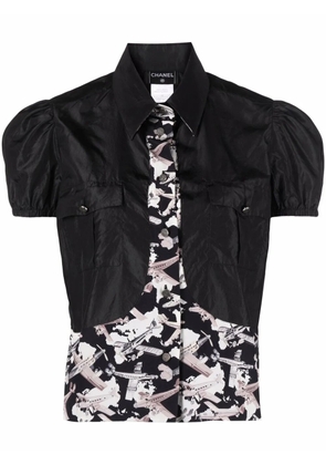 CHANEL Pre-Owned 2006 airplane-print panelled silk blouse - Black