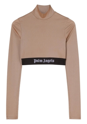 Palm Angels logo-tape cropped T-shirt - Brown