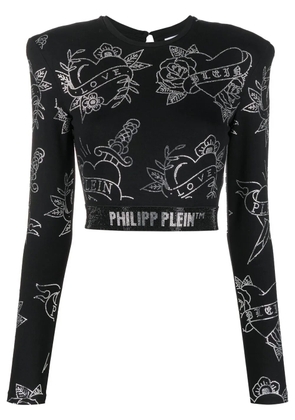 Philipp Plein crystal-embellished long-sleeved top - Black