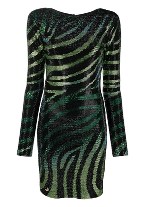 Philipp Plein crystal-embellished zebra-print dress - Black
