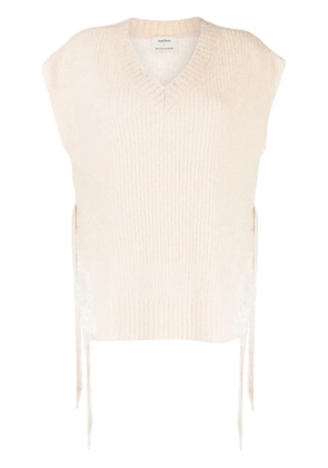 Onefifteen V-neck sheer-detail knit top - Neutrals