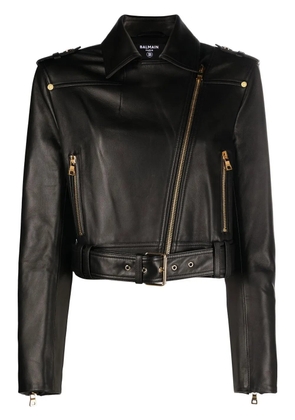 Balmain leather biker jacker - Black