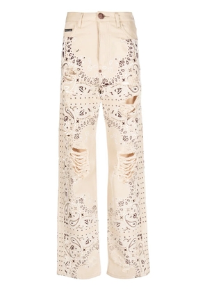 Philipp Plein paisley-print cotton jeans - Neutrals