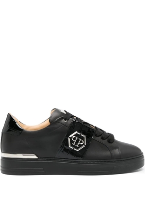Philipp Plein logo-plaque leather sneakers - Black