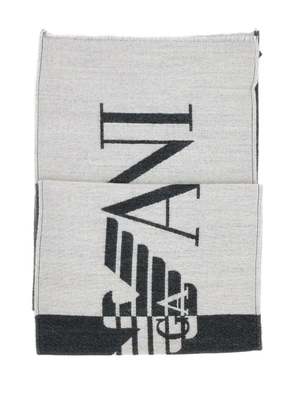 Emporio Armani maxi logo fringed scarf - Black