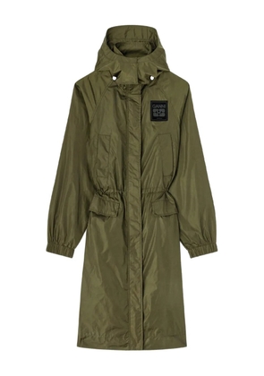 GANNI hood logo-patch coat - Green