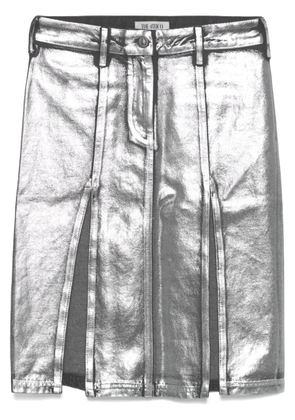 The Attico coated denim midi skirt - Silver