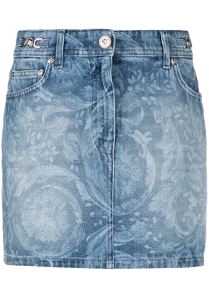 Versace baroque-print denim miniskirt - Blue