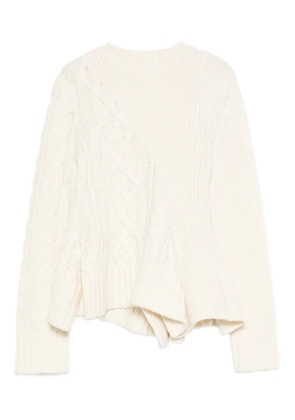 sacai cable-knit ruffled-hem sweater - Neutrals
