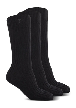 AMI Paris ribbed logo socks (pack of three) - Black
