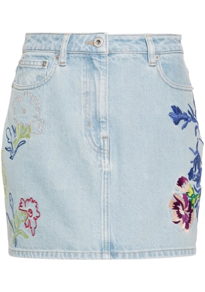 Kenzo floral-embroidered denim mini skirt - Blue