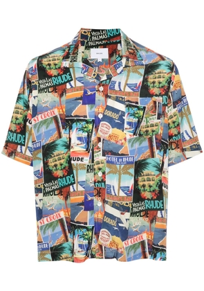 RHUDE Postal Card-print bowling shirt - Blue