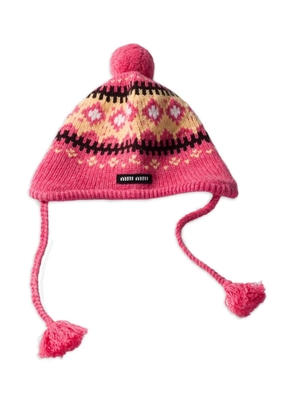 Miu Miu jacquard logo-detail beanie hat - Pink