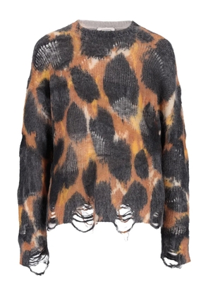 Laneus frayed leopard-print sweater - Black