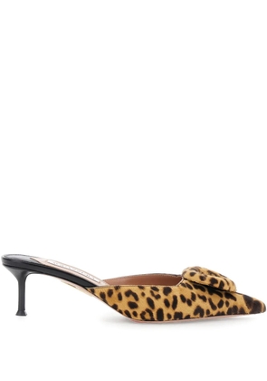 Aquazzura 50mm The Hoop leopard-print bow mules - Neutrals