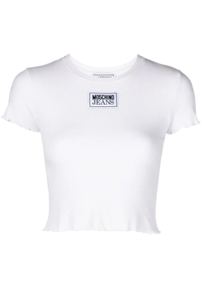 MOSCHINO JEANS logo-appliqué cropped T-shirt - White