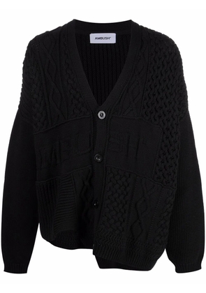 AMBUSH patchwork-knit logo-detail cardigan - Black