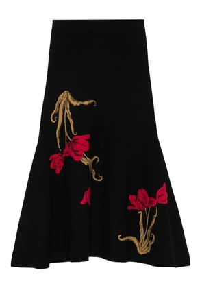 ERDEM floral-motif knitted midi skirt - Black