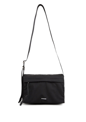 Jil Sander embossed adjustable leather messenger bag - Black