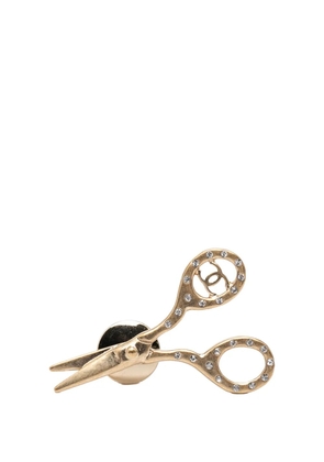 CHANEL Pre-Owned 2021 CC Gold Plated Strass Scissors Brooch Pin costume brooch