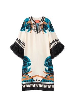 La DoubleJ floral feather kaftan midi dress - Neutrals