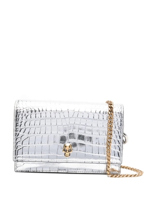Alexander McQueen skull-embellished crocodile-effect bag - Silver