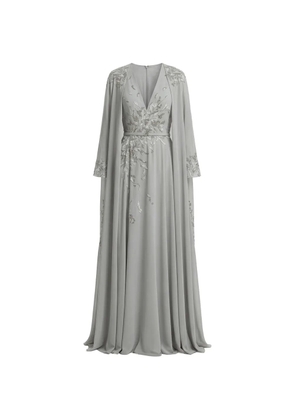 Saiid Kobeisy embroidered cape V-neck dress - Grey